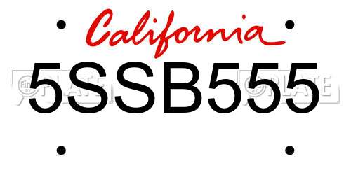 5SSB555 California License Plate