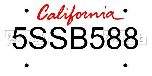 5SSB588 California License Plate