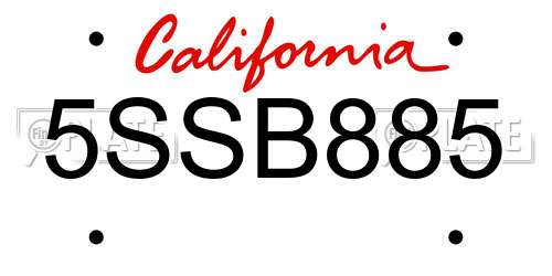 5SSB885 California License Plate