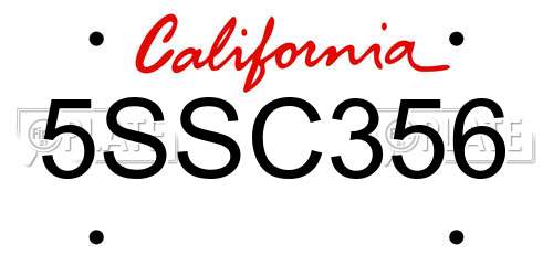 5SSC356 California License Plate