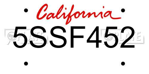 5SSF452 California License Plate