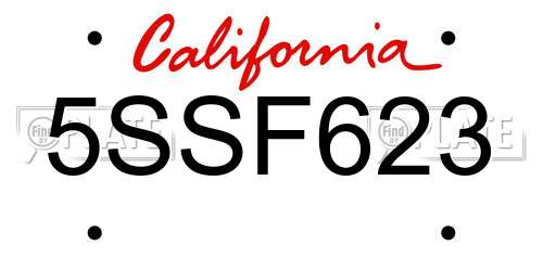 5SSF623 California License Plate