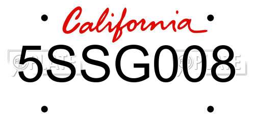 5SSG008 California License Plate