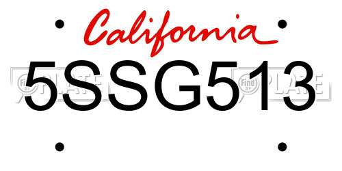 5SSG513 California License Plate