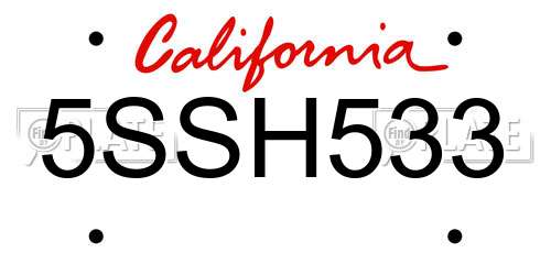 5SSH533 California License Plate