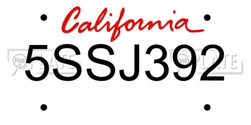 5SSJ392 California License Plate