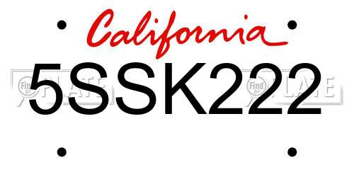 5SSK222 California License Plate