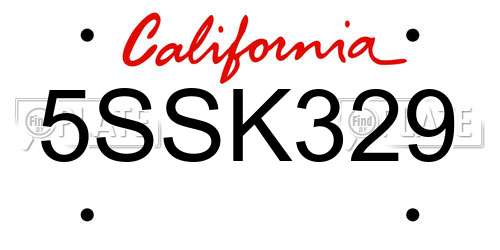5SSK329 California License Plate