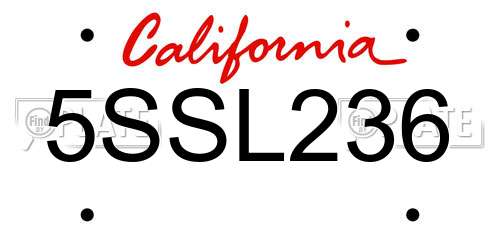 5SSL236 California License Plate