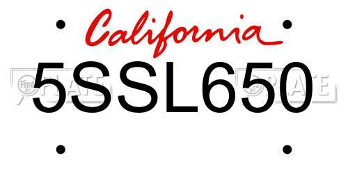 5SSL650 California License Plate