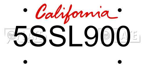 5SSL900 California License Plate