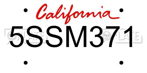 5SSM371 California License Plate