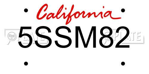5SSM82 California License Plate