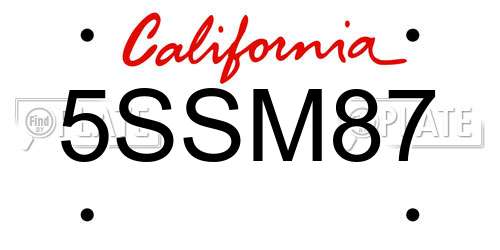 5SSM87 California License Plate