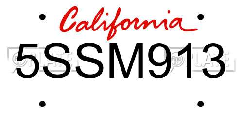 5SSM913 California License Plate