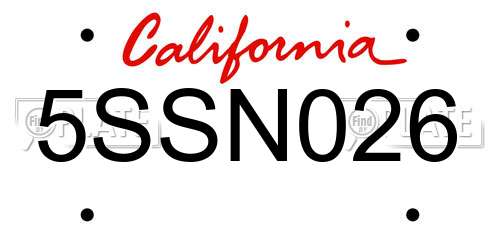 5SSN026 California License Plate