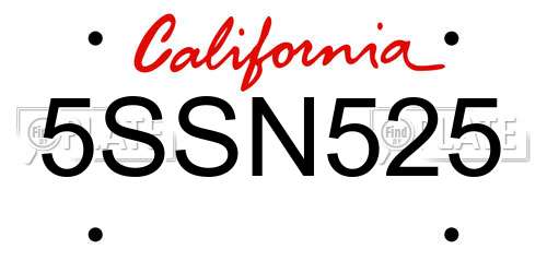 5SSN525 California License Plate