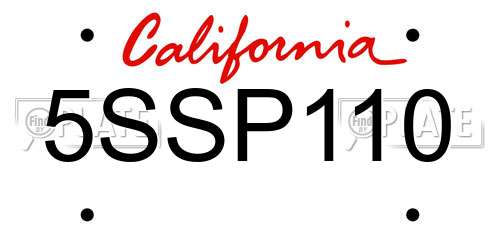 5SSP110 California License Plate