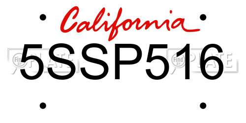 5SSP516 California License Plate