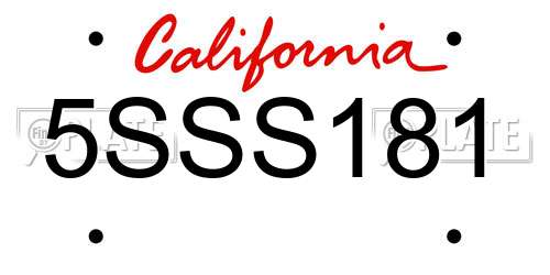5SSS181 California License Plate