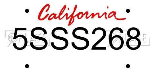 5SSS268 California License Plate