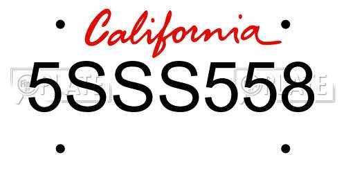 5SSS558 California License Plate