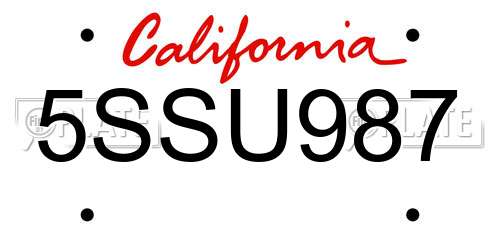 5SSU987 California License Plate
