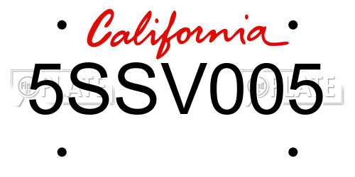 5SSV005 California License Plate