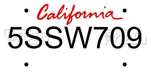 5SSW709 California License Plate