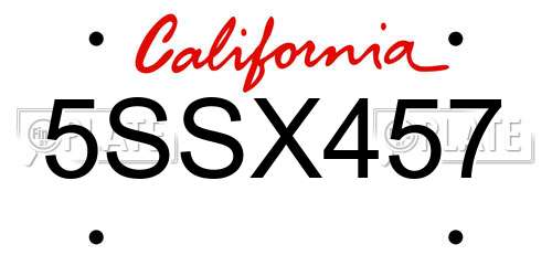5SSX457 California License Plate