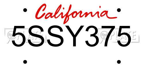 5SSY375 California License Plate