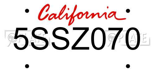 5SSZ070 California License Plate