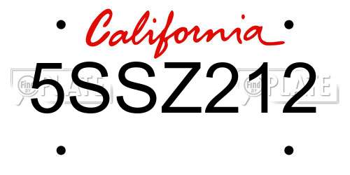 5SSZ212 California License Plate