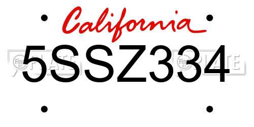5SSZ334 California License Plate