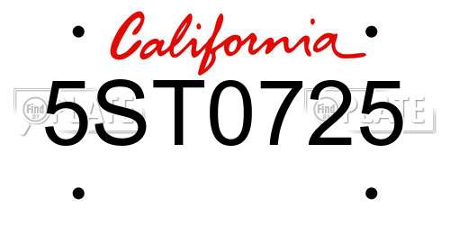 5ST0725 California License Plate