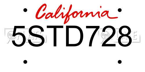 5STD728 California License Plate