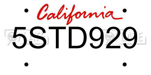 5STD929 California License Plate