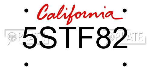 5STF82 California License Plate