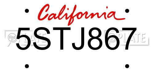 5STJ867 California License Plate