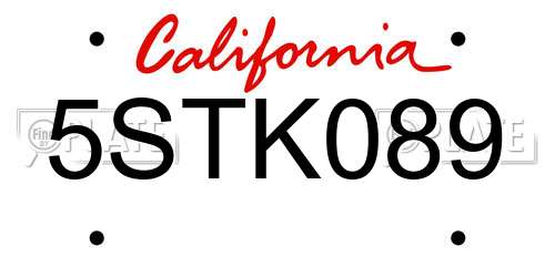 5STK089 California License Plate