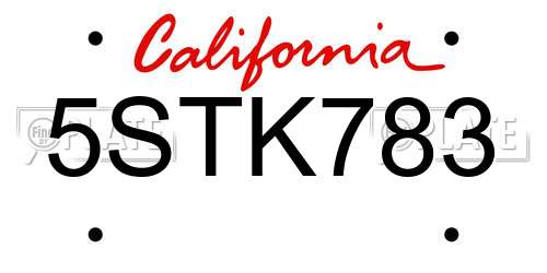 5STK783 California License Plate