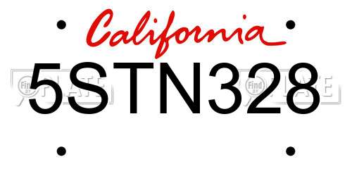 5STN328 California License Plate