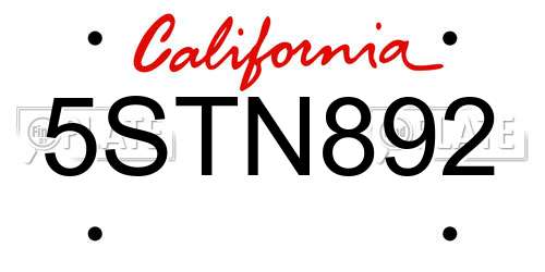 5STN892 California License Plate
