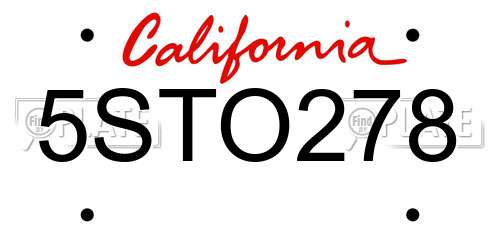 5STO278 California License Plate