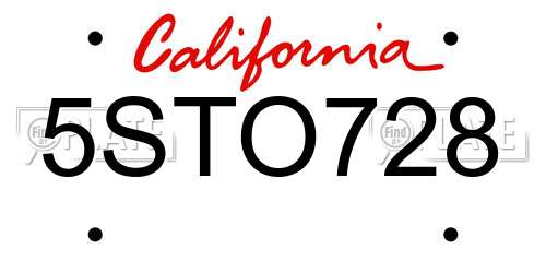 5STO728 California License Plate