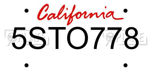 5STO778 California License Plate