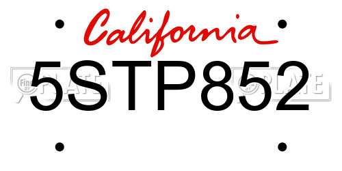 5STP852 California License Plate