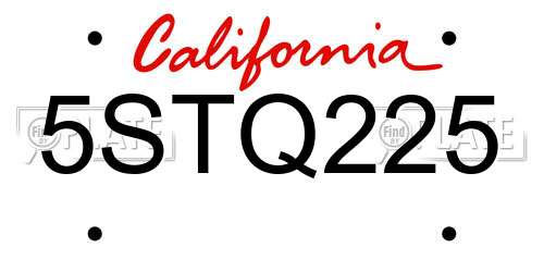 5STQ225 California License Plate