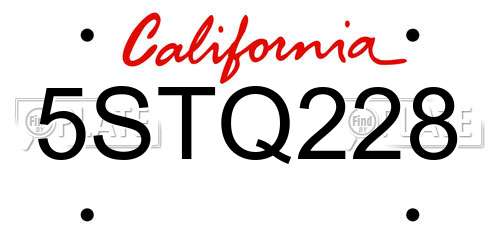 5STQ228 California License Plate