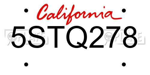 5STQ278 California License Plate